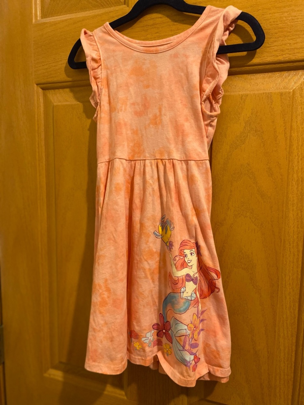 Disney Girls Peach Ariel Tie-Dye Dress with Mermaid Graphic